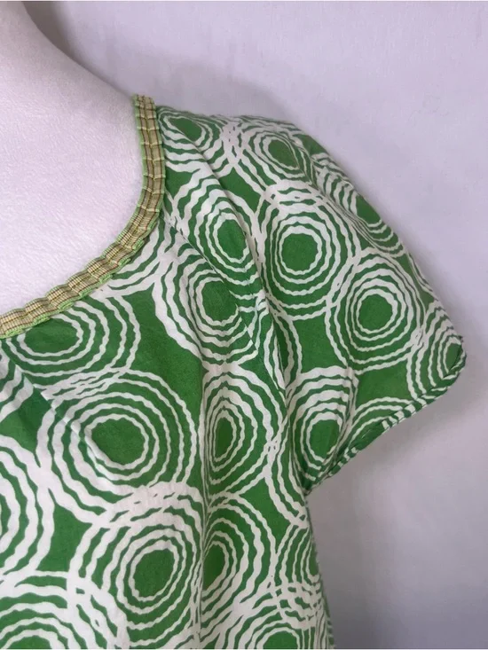 Boden Short Sleeve Scoop Neck Top Green & White Circles Size 10 Cotton - Picture 5 of 8